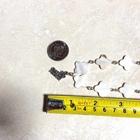 White Mother of Pearl Clover Beaded Short Necklace +Cat Person Paw Print Pendant - Picture 12 of 13
